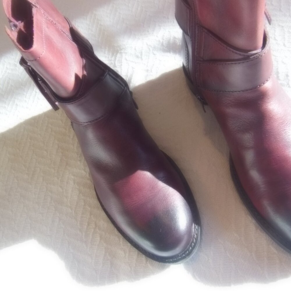 ECCO SARTORELLE Women's Leather Mid Cut Buckle Ankle Boot Brown Size 9 NWT